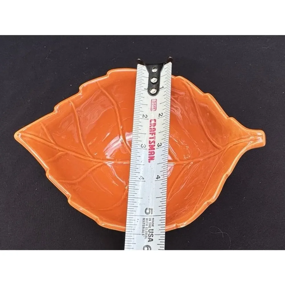 Vintage Gift Craft Fall Thanksgiving Orange Leaf Shape Bowl -C15